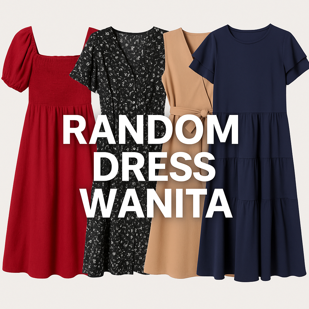 Random Dress Wanita Kekinian Salur dan Kotak Desain Unik Satin Mini Gamis Santai Casual