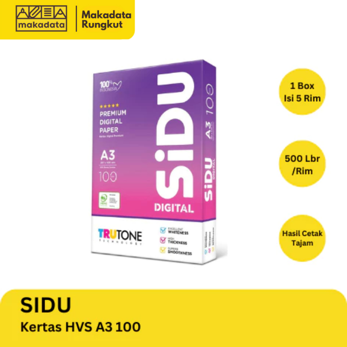 KERTAS HVS / KERTAS FOTOCOPY / KERTAS PRINT SIDU A3 100 GRAM (1 RIM)