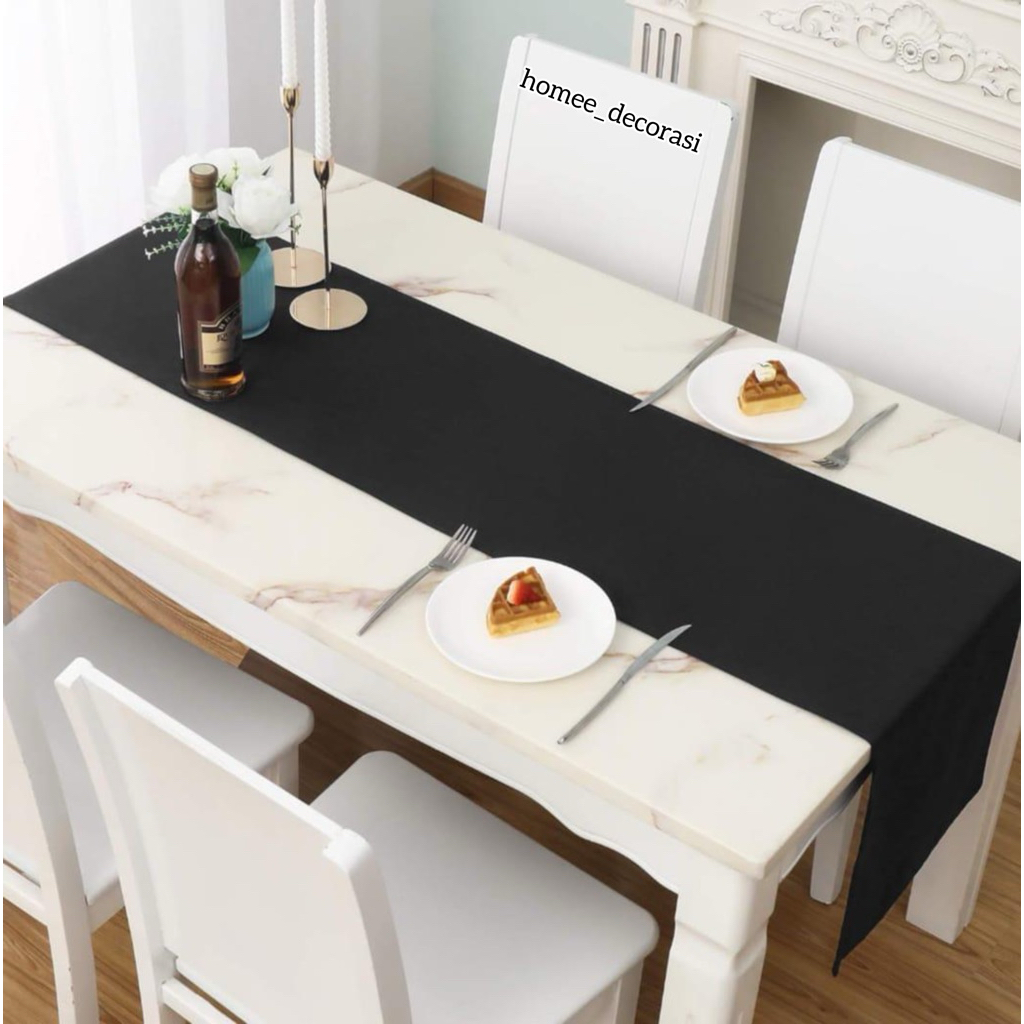 taplak meja atau table runner bahan suede premium polos hitam