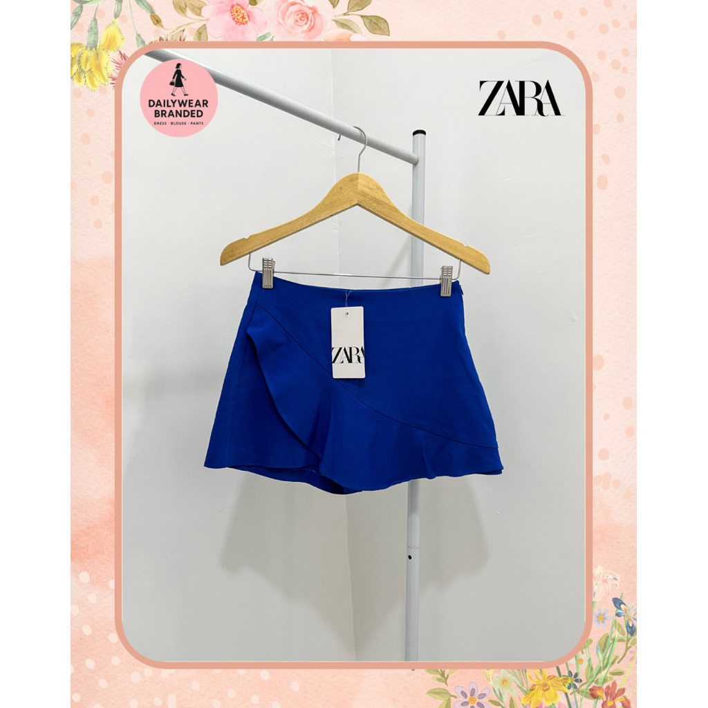ZARA ORIGINAL Ruffle Mini Skirt in Blue Rokcel Birel Tebal