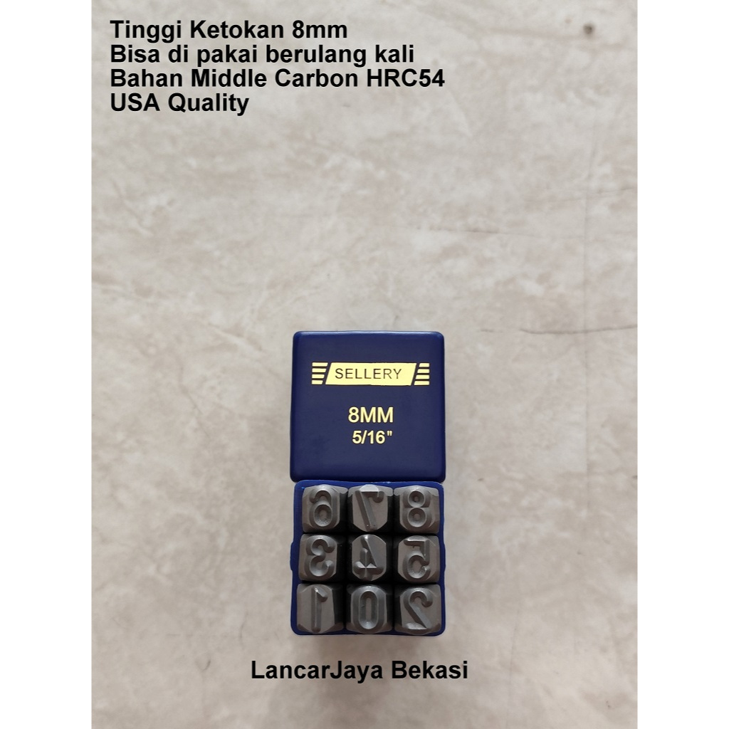 Sellery USA Alat ketok Angka Ukuran 8mm Bahan Middle Carbon HRC54