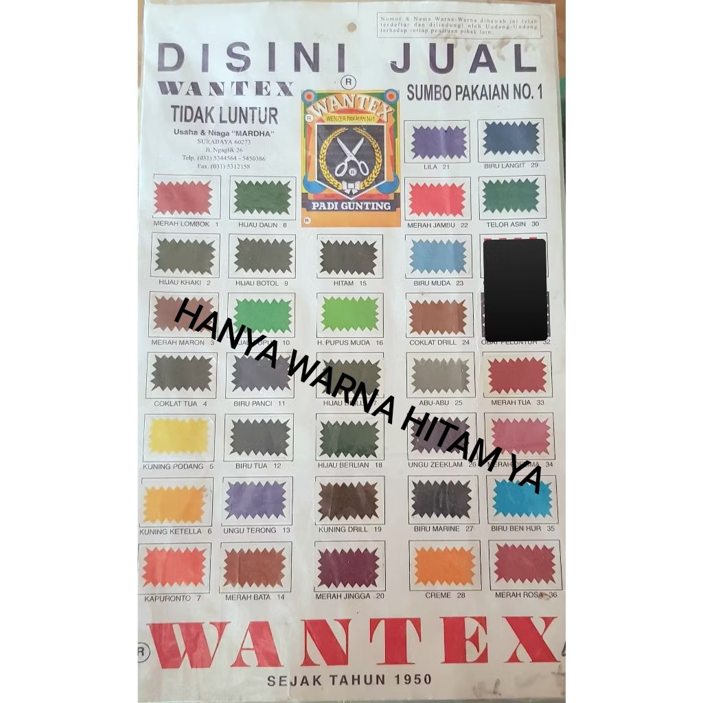 WANTEX (KHUSUS WARNA HITAM) / WANTEK / PEWARNA KAIN / SUMBO PAKAIAN (CAP PADI GUNTING)