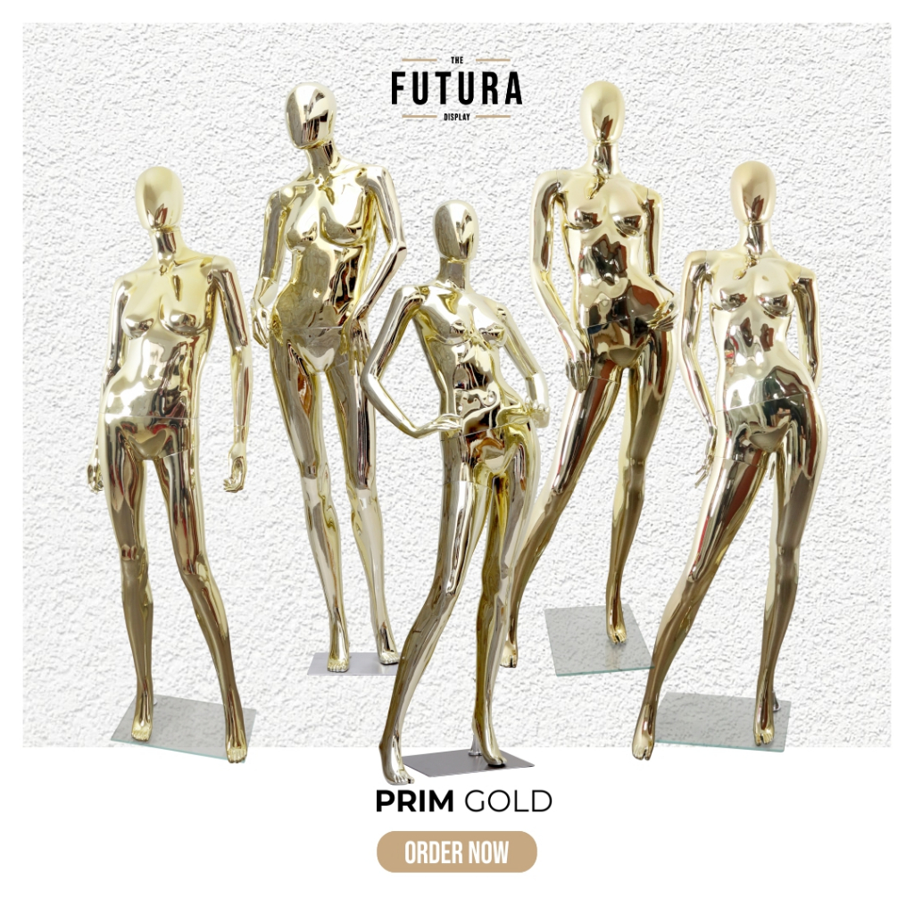 Manekin Wanita Fullbody PRIM Gold Pose Unik Glossy Impor Murah