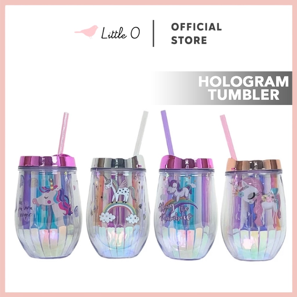 LITTLE O BPA FREE Hologram Tumbler Unicorn Tumbler Lucu Dengan Sedotan Tumbler Plastik Gelas Plastik