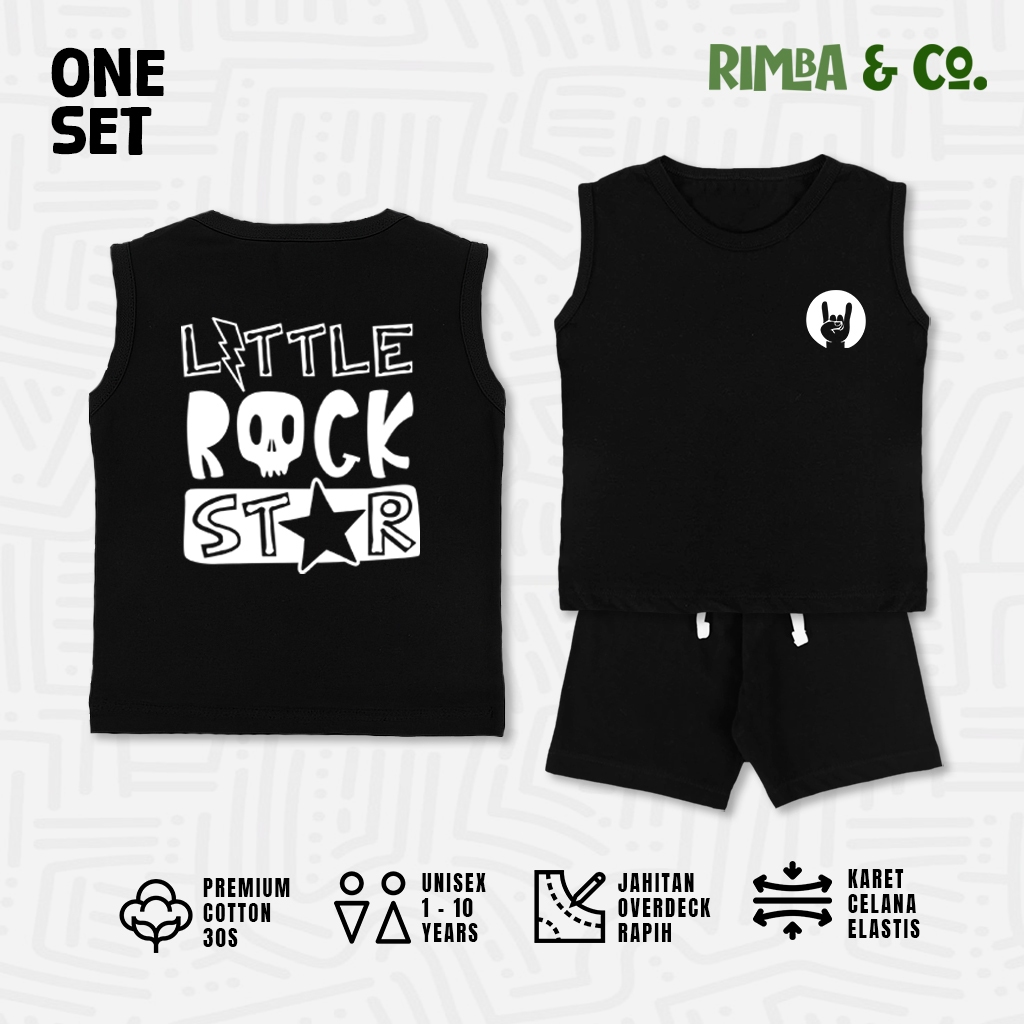 Rimba | Oneset Setelan Kutung Anak Laki Laki Anti Gerah Tema Rockids Cotton Combed 30s
