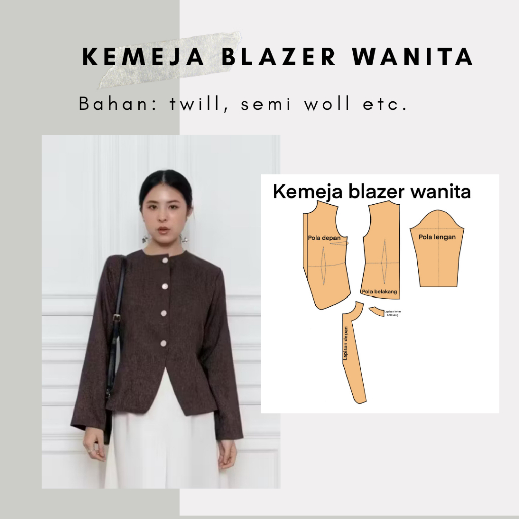 Pola Kemeja Blazer Wanita Pola Baju Instan Pola Baju Siap Langsung Jiplak Ke Kain