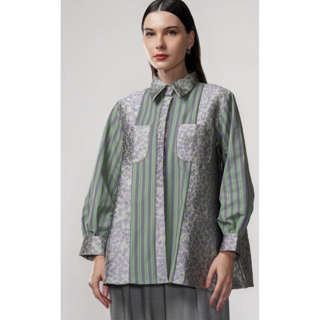 Benang Jarum Kaelyn Jacquard Shirt Herbs