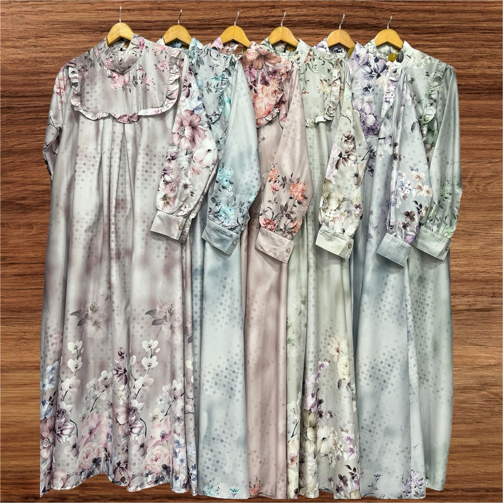 GAMIS FRILLY BUNGA VARIASI KOTAK/GAMIS WANITA/GAMIS LEBARAN/GAMIS TREND/GAMIS FIRAL/GAMIS MOTIF BUNG