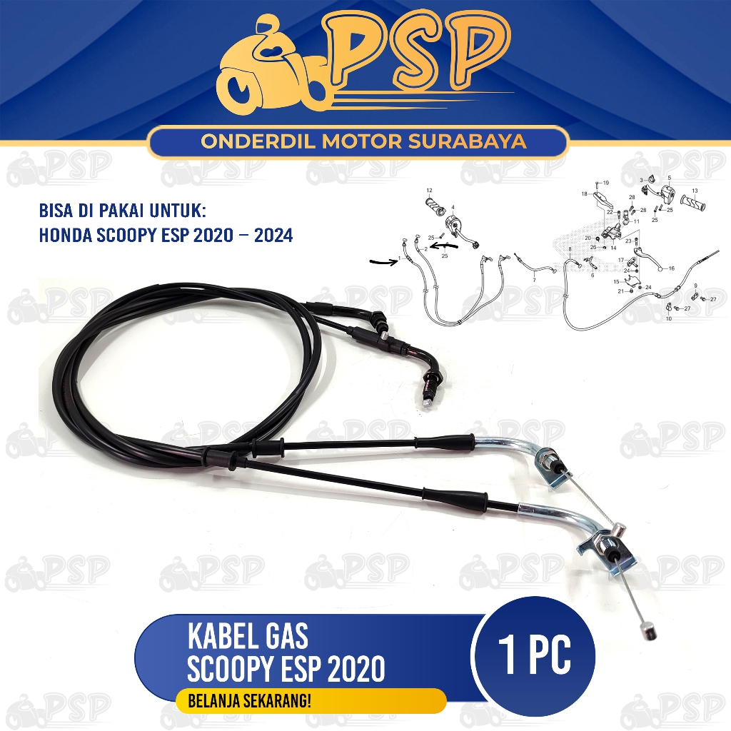 Kabel Gas Scoopy ESP 2020 (Atas - Bawah) - Cable Kawat Seling Throttle Gas Honda Scoopy Fi esp K93