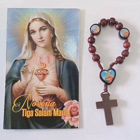 Yeraya Gelang Rosario Kayu Novena Tiga Salam Maria (Termasuk Lembaran Doa) devosi tiga salam maria r