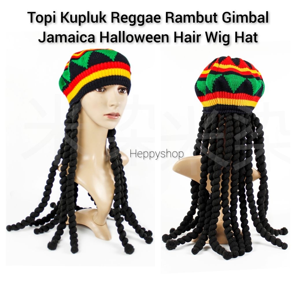 Topi Kupluk Reggae Rambut Gimbal Jamaica Halloween Hair Wig Hat