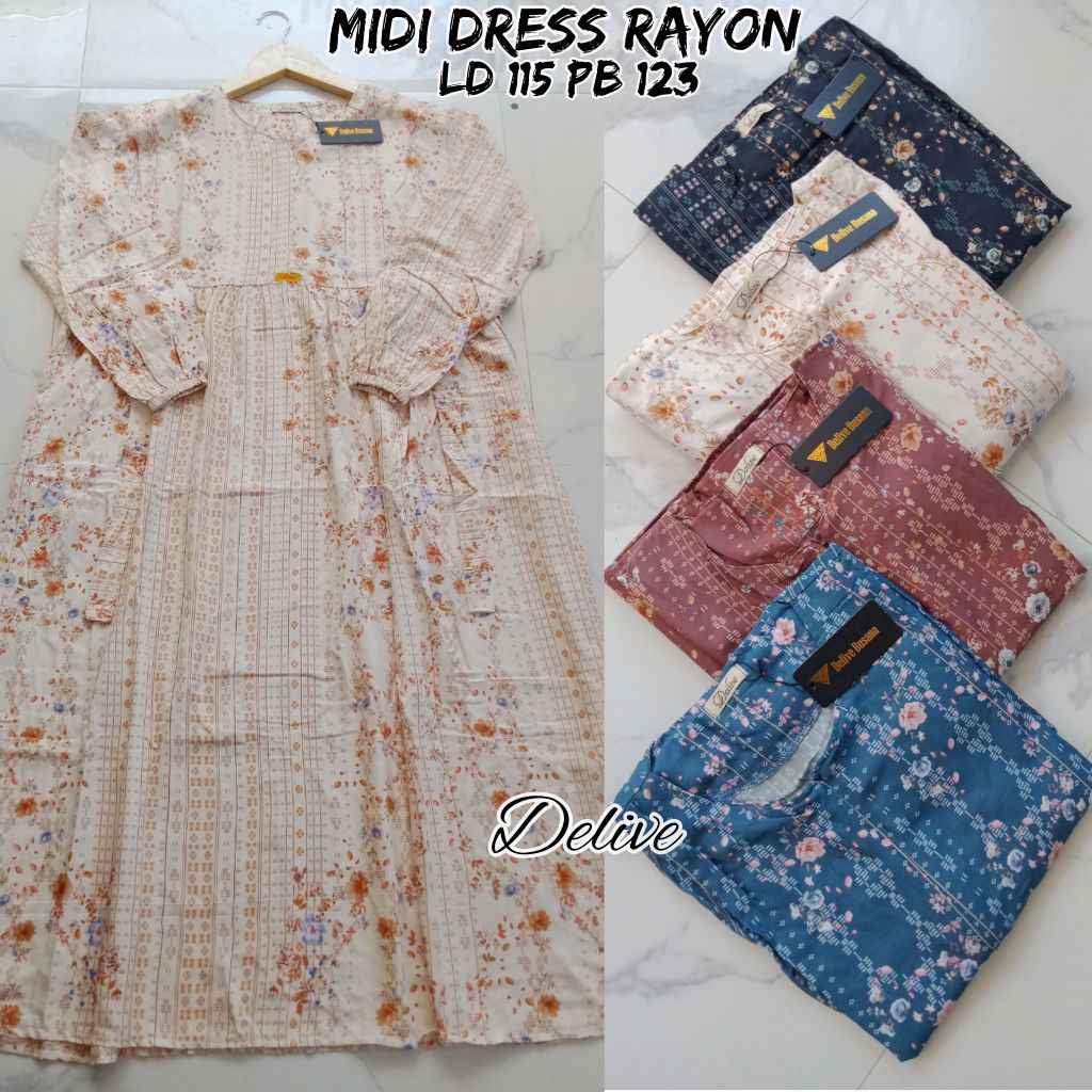 Midi Dress rayon motif salur//Midi Dress Rayon motif//Midi dress Rayon