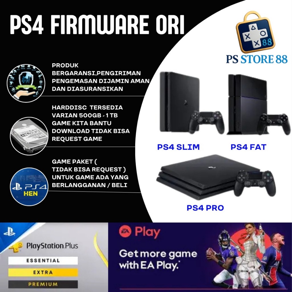 PS4 Original Fat Slim Pro 500GB 1TB – Fullset + Game Digital Resmi – Siap Main Plug & Play Fullgame