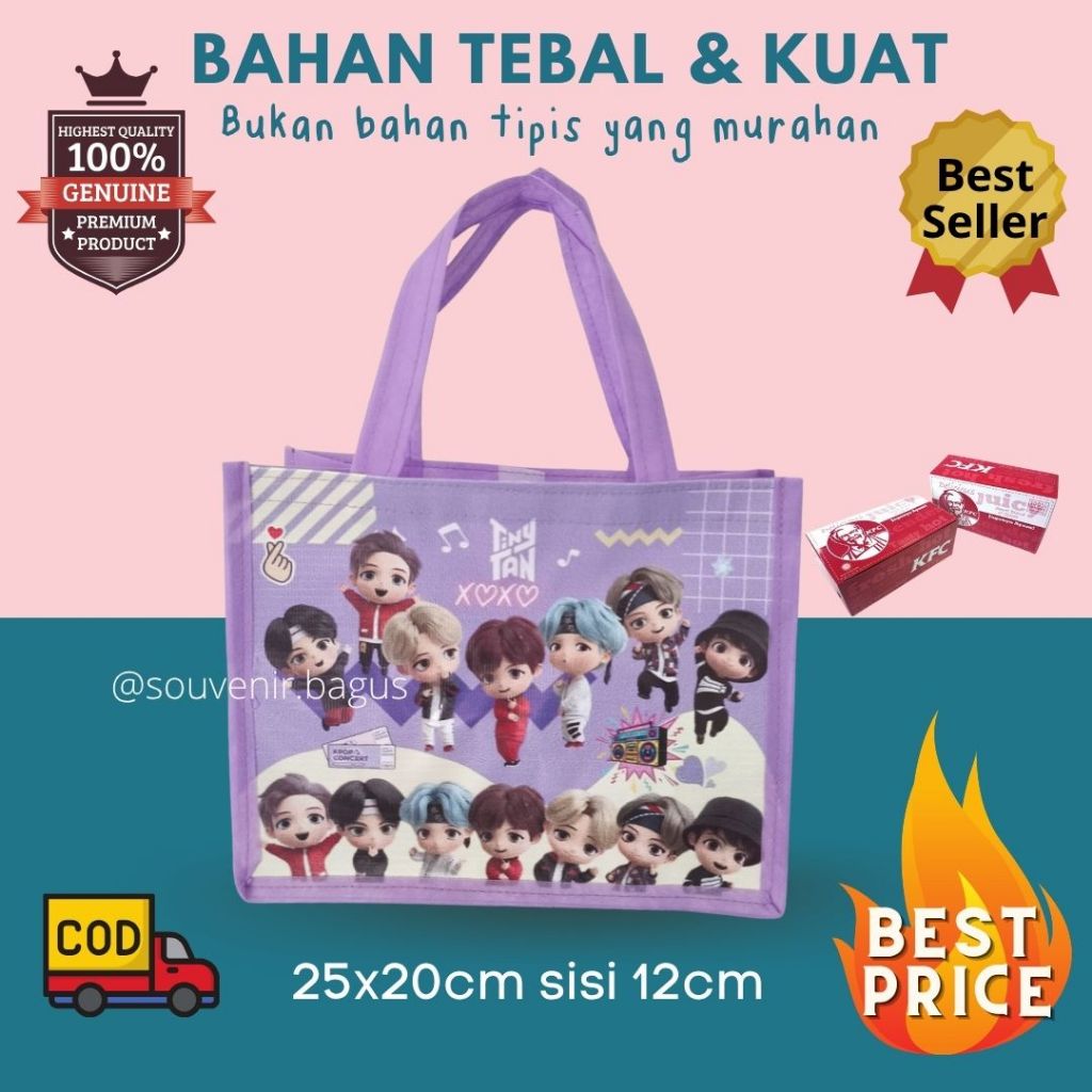 TERMURAH , Tas Ulang Tahun Anak Murah / Goodie Bag Ultah Murah / Tas Ultah Murah BE TE ES BTS- black