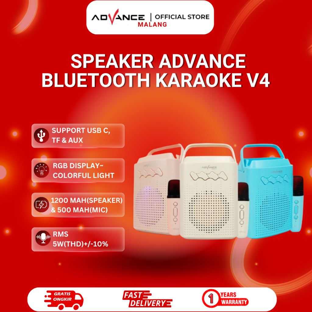 Speaker Karaoke Bluetooth Advance Portable V4 RGB Mic