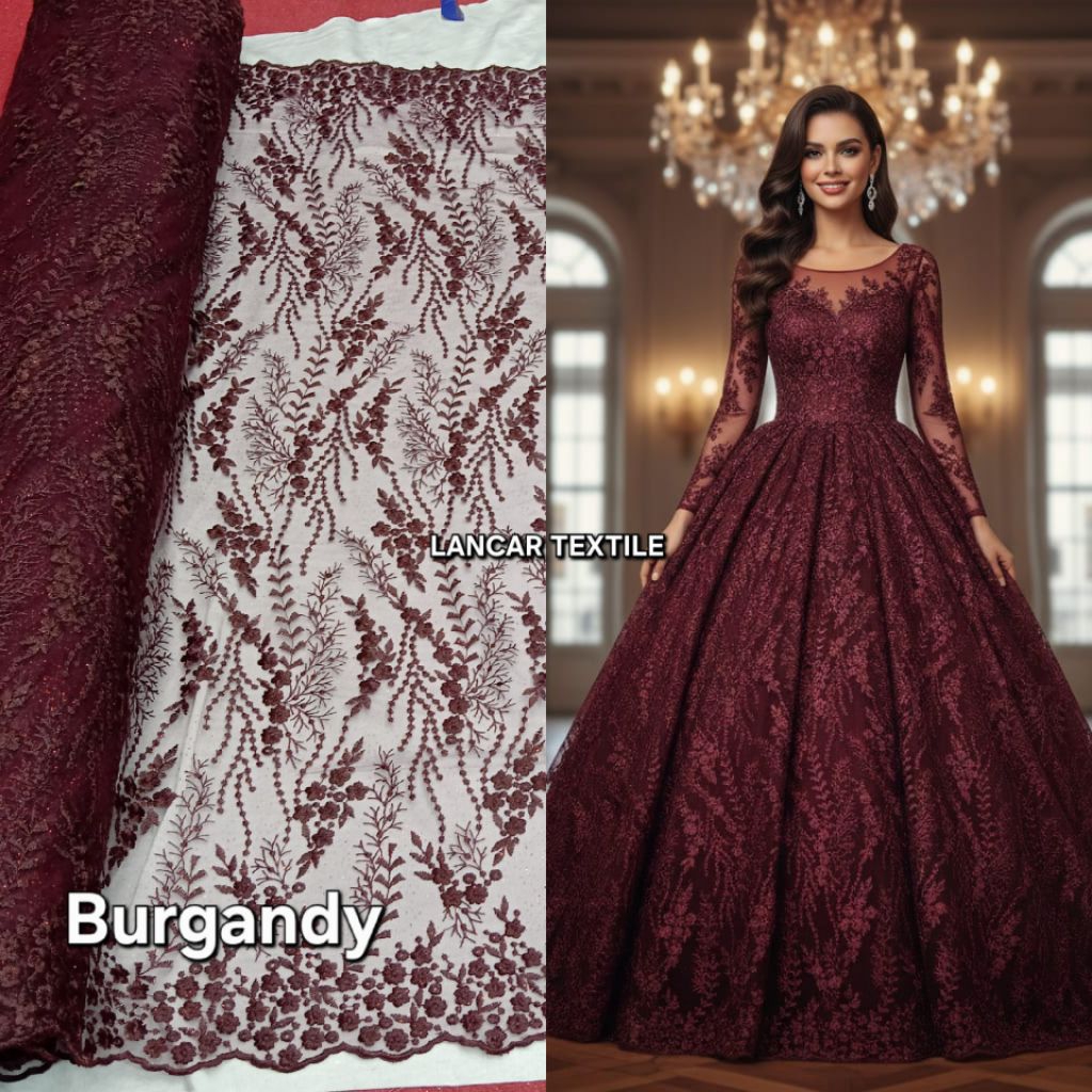 Kain tile bordir motif akar premium / Kain tile kebaya wanita mewah