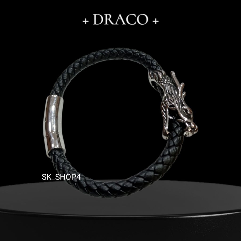 { DRACO } Gelang Kulit Pria Motif Naga Titanium Anti Karat