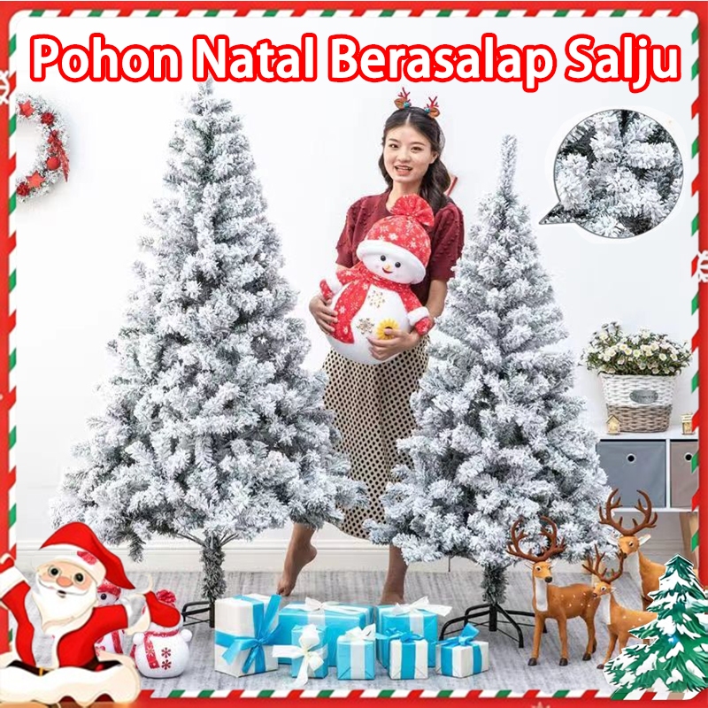 2.4 Meter Pohon Natal Pohon Flocking Hijau Disemprot Salju Putih Berbahan PVC Pohon Natal untuk deko