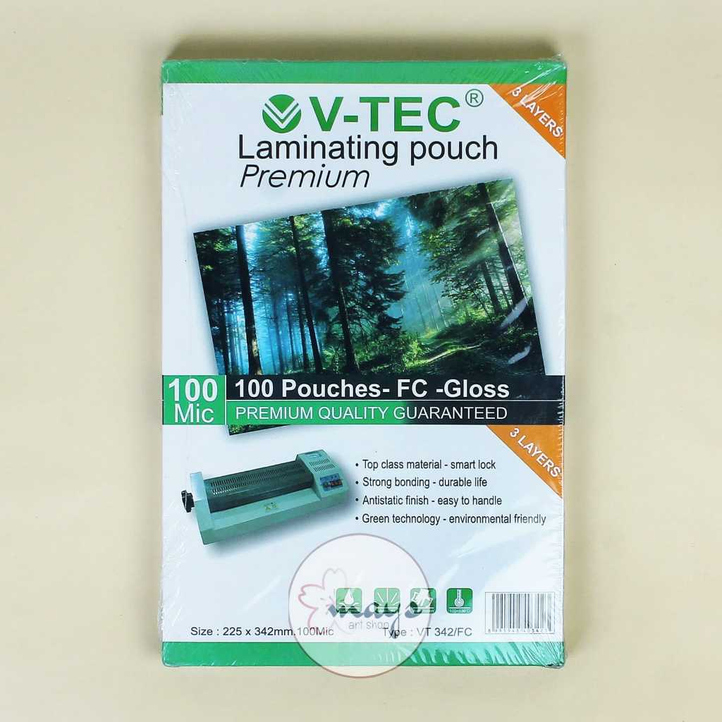 V-TEC Plastik Laminating A4 F4 A3 100 Micron / Kertas Mika Laminating Pouch Film ID Card 100 Lembar