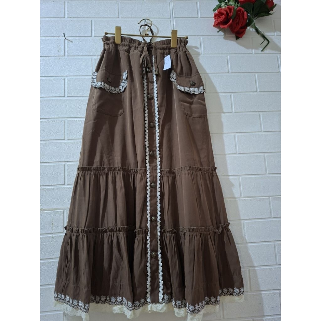rok Coklat brand axes femme model kancing