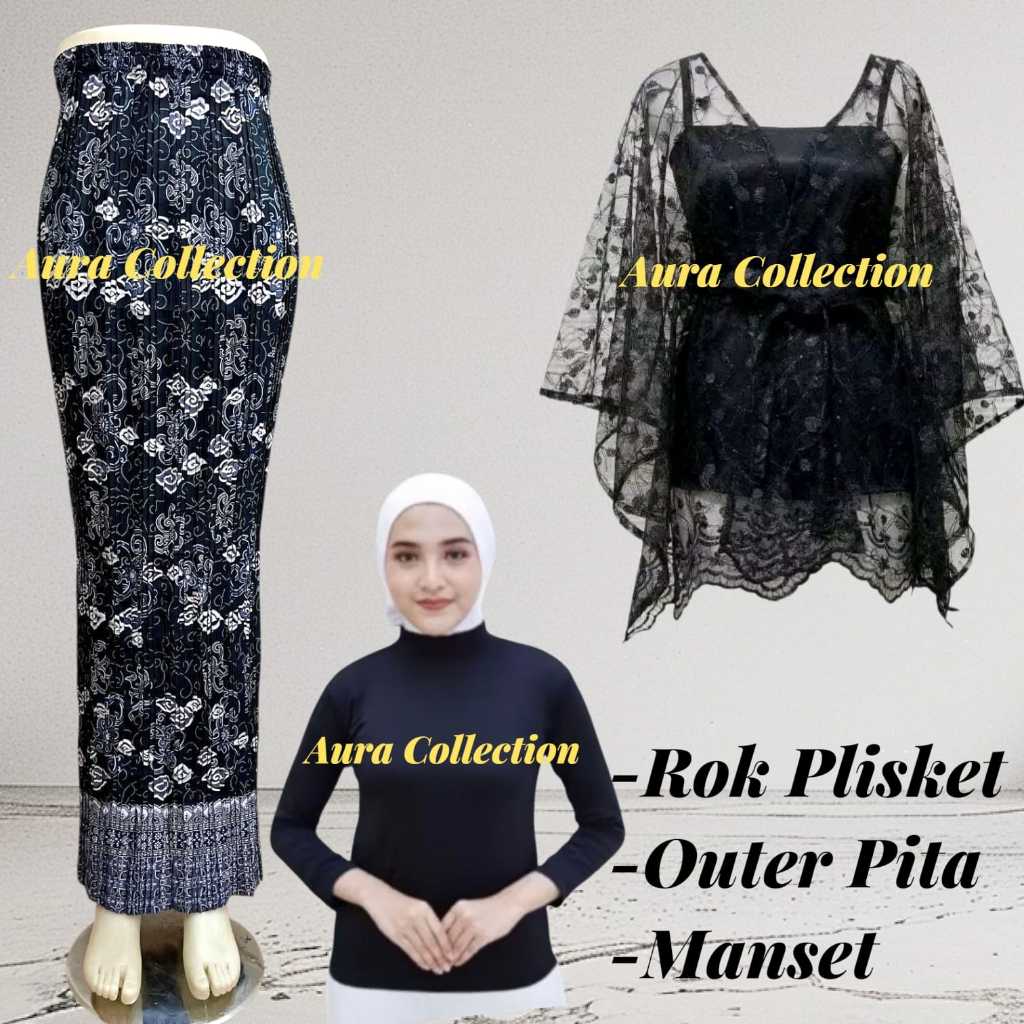 One Set Brokat Outer Kondangan Wanita Modern Rok Plisket Batik Premium