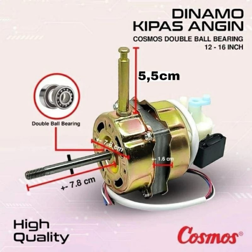 DINAMO KIPAS ANGIN COSMOS DOUBLE BEARING 12-16 INCH (DINAMO MESIN KIPAS ANGIN)