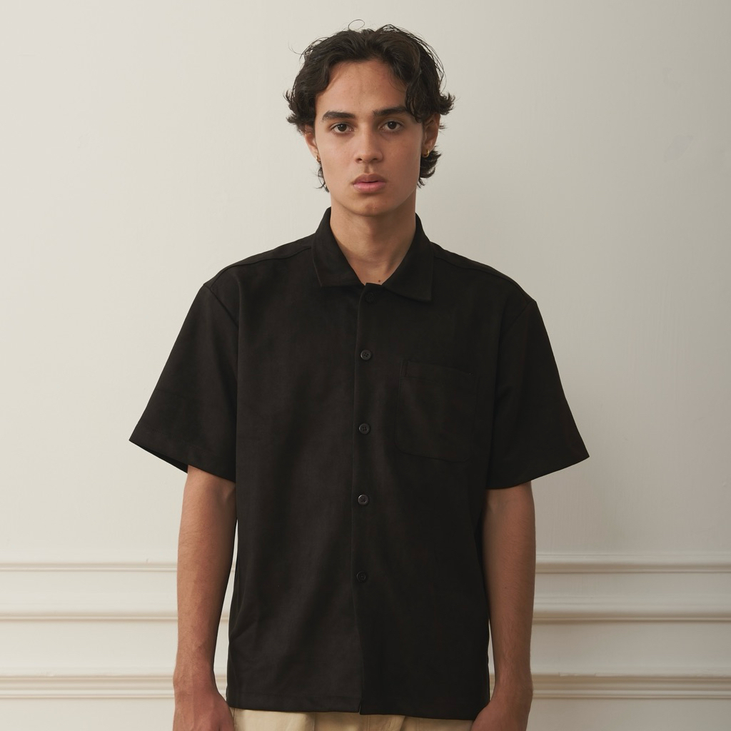 MENU: 2.4 - Suede Black Dark Brown Shirt | Kemeja Pria Hitam Coklat Suede