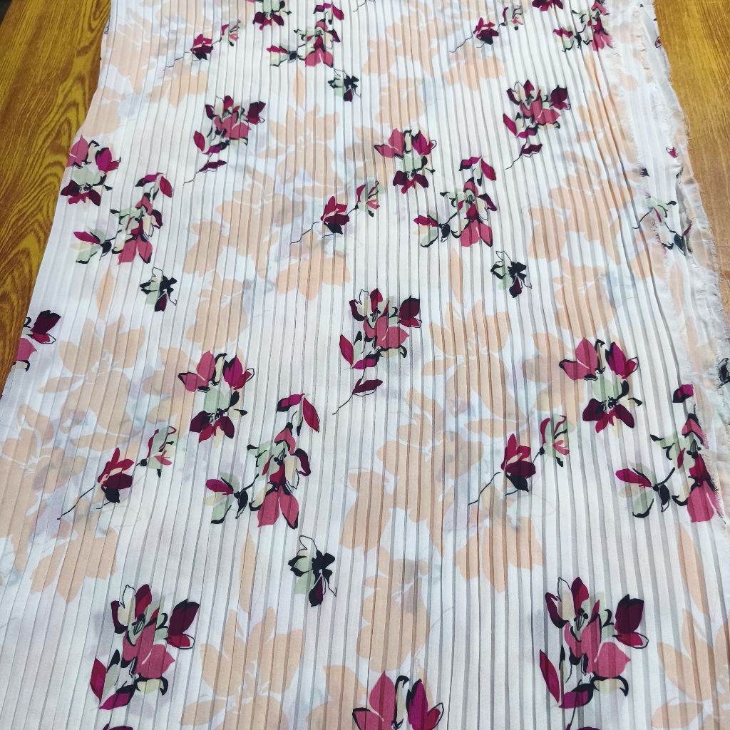 Kain Zara Crepe Plisket Motif Bunga - Elegan, Flowly & Nyaman Dipakai Cocok Untuk Hijab, Rok & Gamis