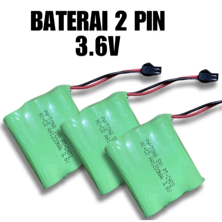 BATERAI MOBILAN RC BISA DI CAS / CARGER TYPE 3,6V - 700 MAH DAN 1200 MAH 2 PIN SOKET HITAM