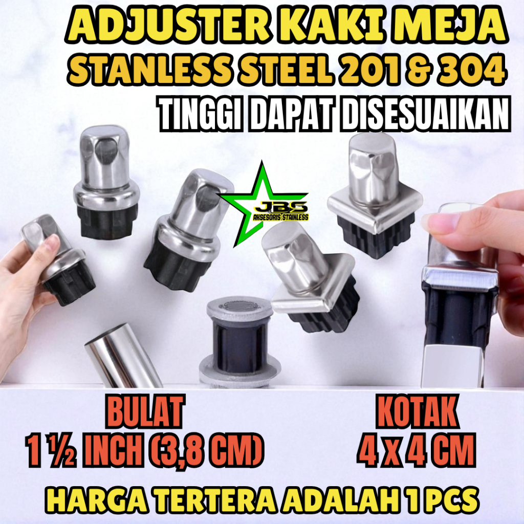 ADJUSTER KAKI MEJA KOTAK HOLO BULAT & KOTAK STAINLESS 201 & STAINLESS 304