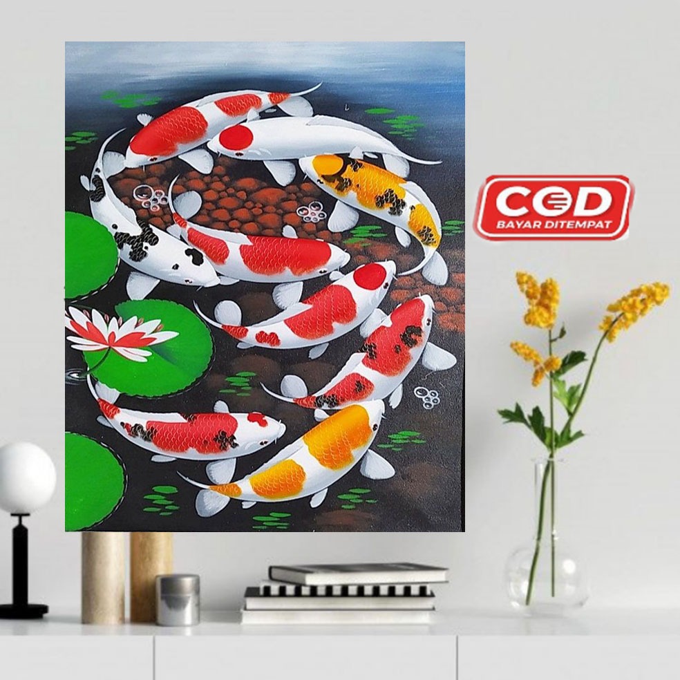 HIASAN DINDING IKAN KOI FENGSHUI 9/POSTER KAYU IKAN KOI/PAJANGAN DINDING IKAN KOI/POSTER IKAN KOI