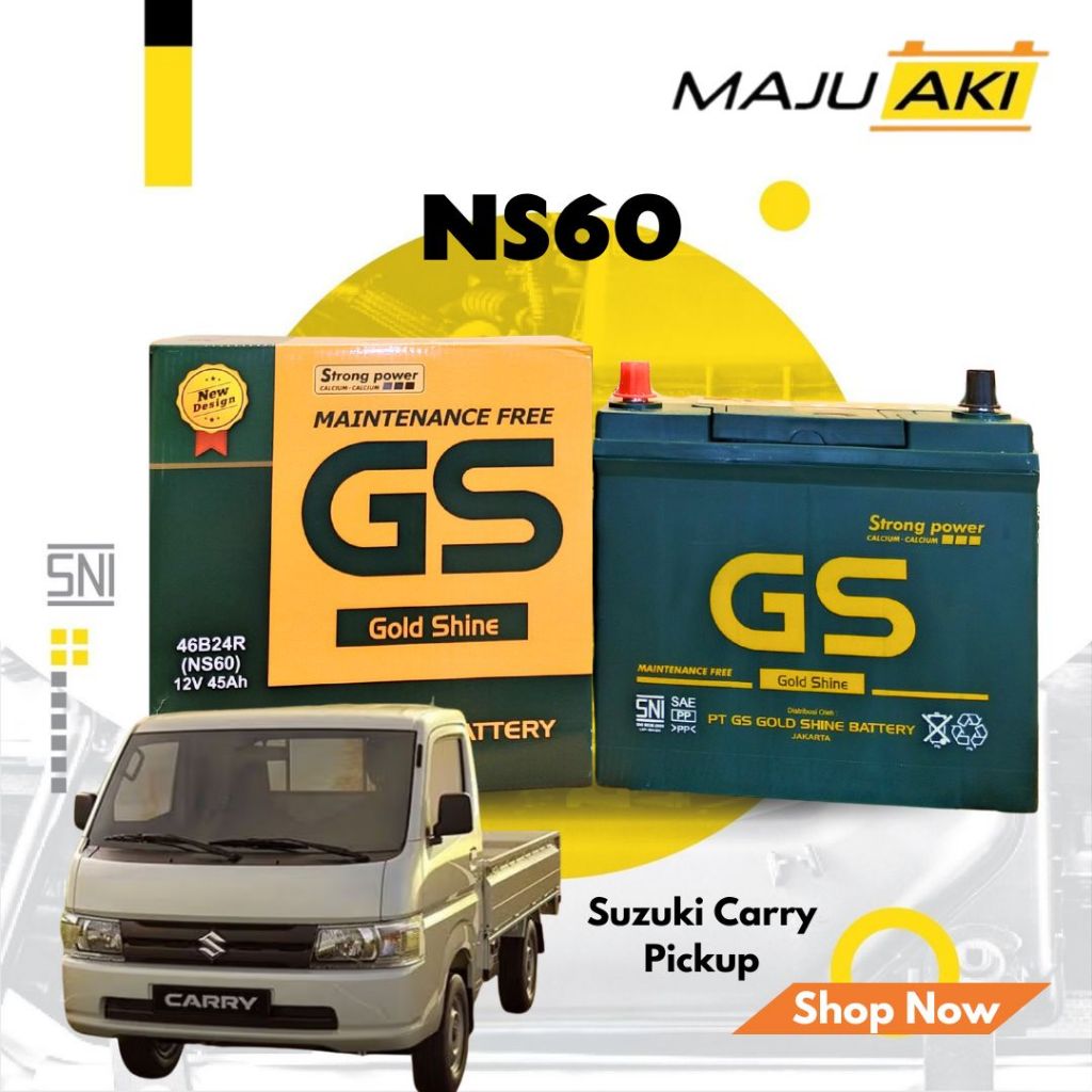 Aki Mobil Suzuki Carry (Pickup) Aki Kering GS Gold Shine MF NS60 12V 45Ah