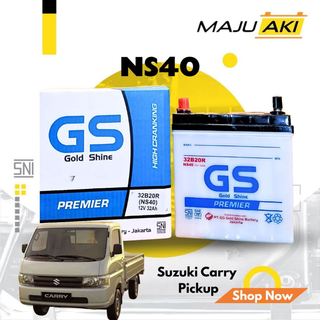 Aki Mobil Suzuki Carry (Pickup) Aki Basah GS Gold Shine Dry Charge Premier NS40 12V 32Ah