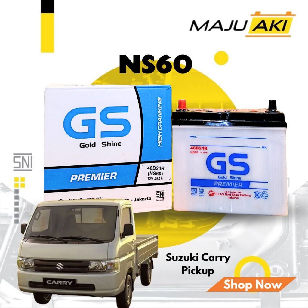 Aki Mobil Suzuki Carry (Pickup) Aki Basah GS Gold Shine Dry Charge Premier NS60 12V 45Ah