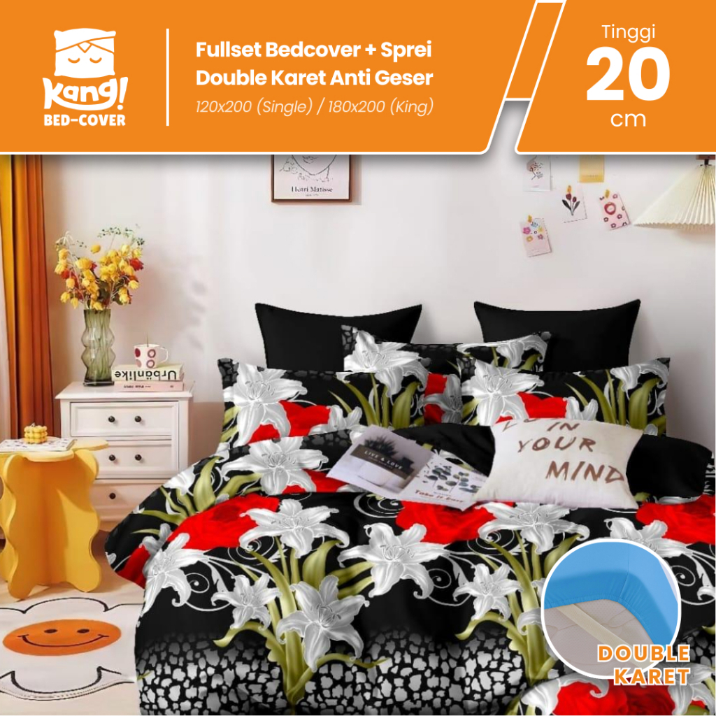 Motif MELATI - Set Bed Cover Selimut Sarung Bantal Guling Sprei Kasur Perlengkapan Kamar Tidur Compa