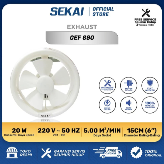 SEKAI Exhaust Fan Glass / Kipas Hexos Kaca 6 Inch - GEF 690