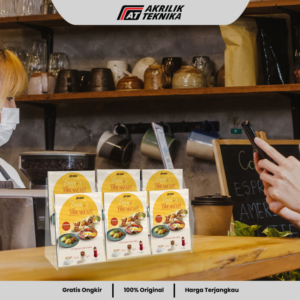 Rak Brosur A6 2 Susun 3 Baris Akrilik / Display Menu Meja / Acrylic Flyer Holder