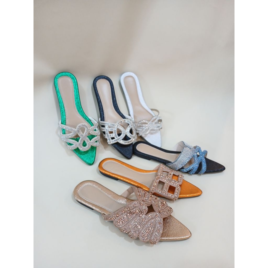 Sendal import slipper bling cantik wanita kekinian - sendal flat mewah murah - sendal pesta