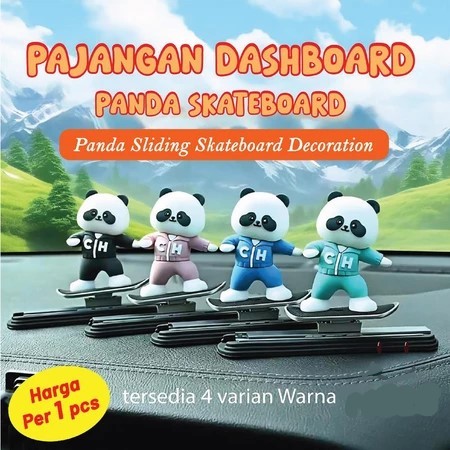 Pajangan Dashboard Skateboard Sliding Panda Bergerak Mengikuti Arah Mobil/ Panda Sliding Skateboard 