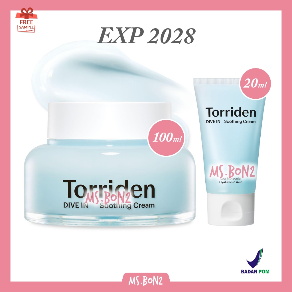 BPOM Torriden Dive-In Soothing Cream 100ml 20ml Mini Full Size Travel Trial Sample Kit Dive In