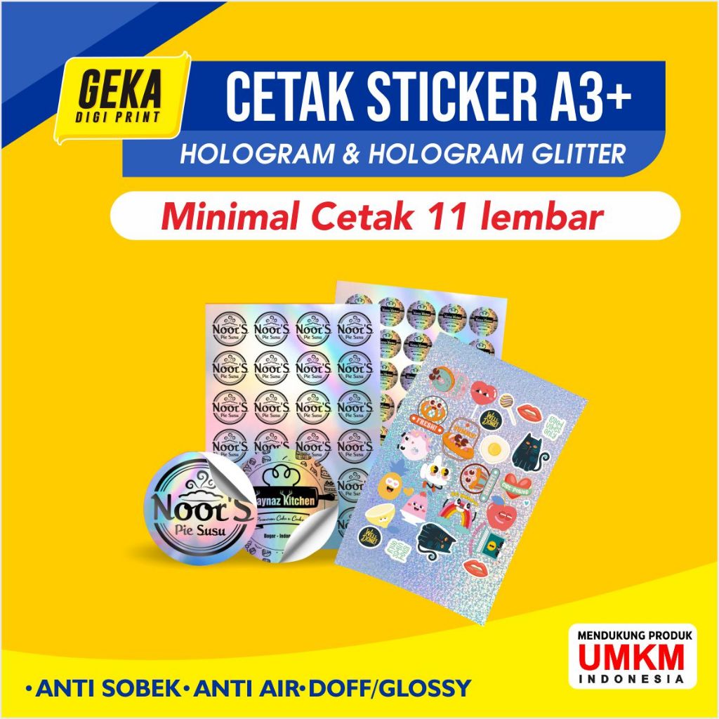 Cetak Sticker A3+ Hologram Custom + Laminasi Minimal 11 Lembar
