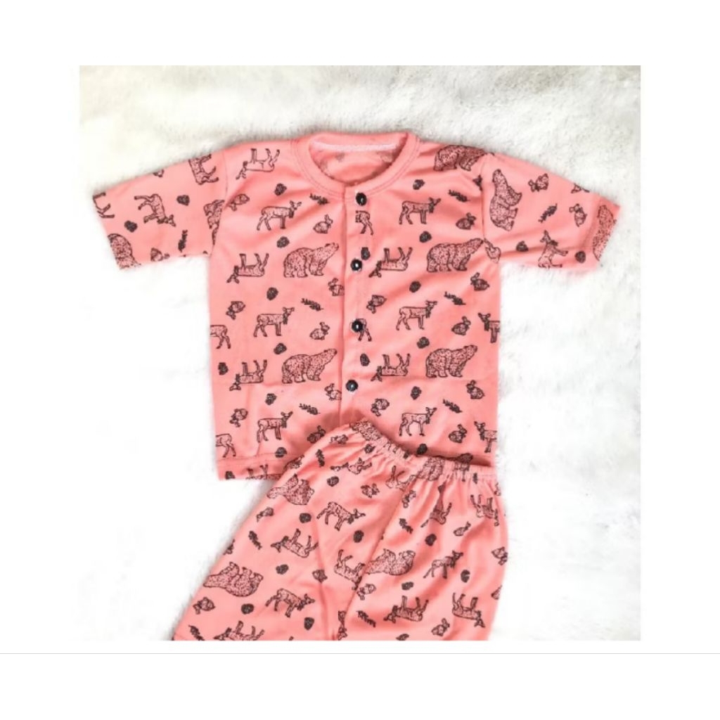 setelan baju bayi pendek/piyama bayi kancing depan umur 4-6 bulan