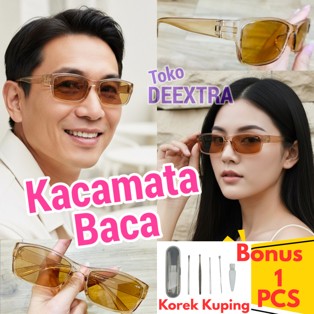 kacamata baca pria wanita lensa cokelat +050 sampai +400 kacamata plus lensa coklat