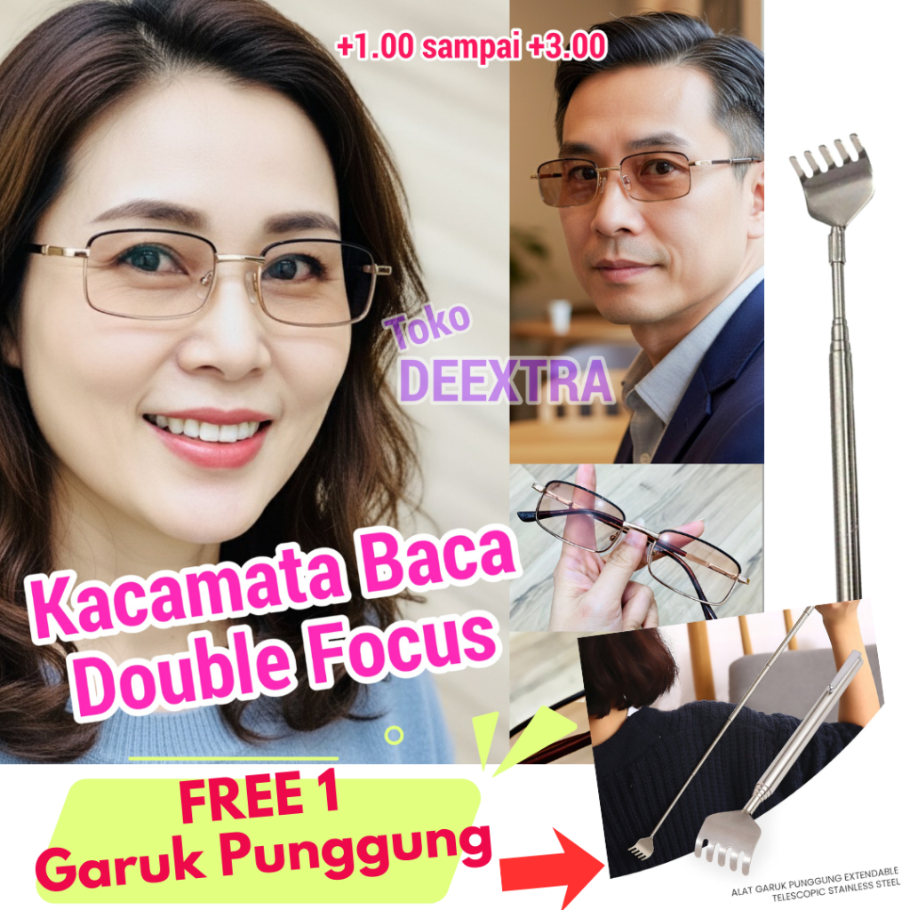 kacamata baca jalan pria wanita +1.00 sd + 3.00 kacamata plus double fokus dua lensa fungsi