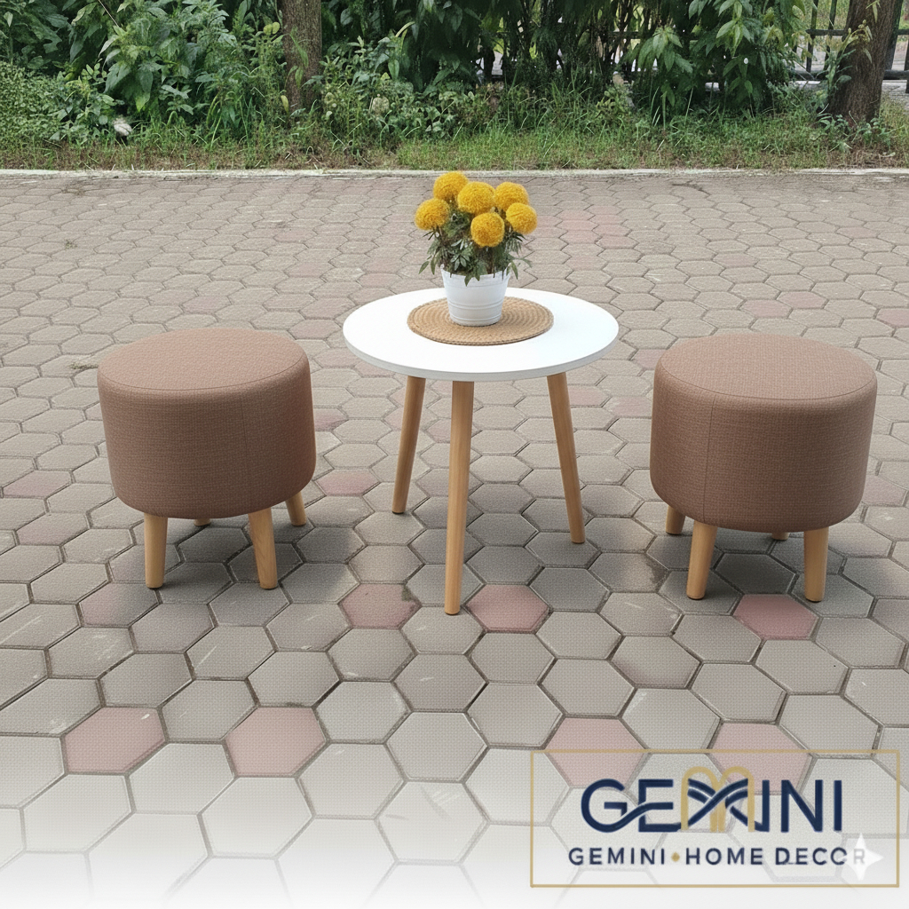 SET STOOL KAYU + MEJA KAYU stool minimalis stool aesthetic meja kopi set meja