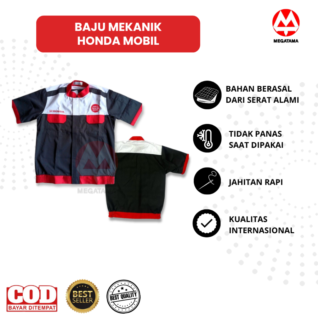 Baju Mekanik Honda Mobil New / Wearpack Honda Mobil / Wearpack Honda Merah Hitam/ Wearpack Bengkel