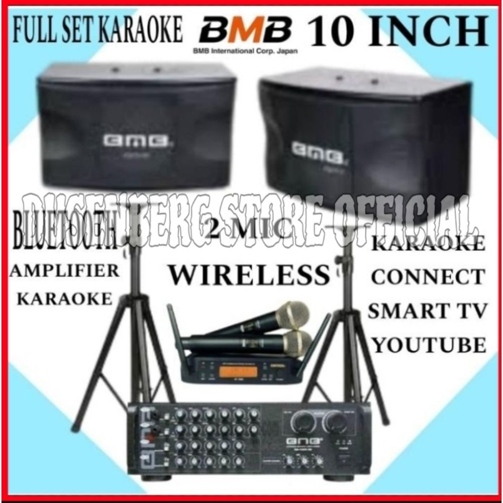 Karaoke Full Set BMB 10 Inch , Amplifier BMB Bluetooth, 2 Mic Wireless BMB ORIGINAL..