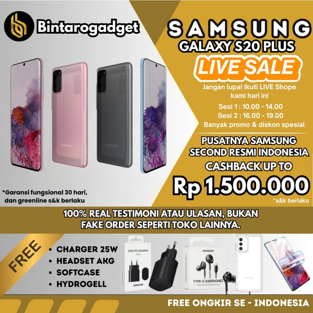 Samsung Galaxy S20 Plus SEIN 8/128GB Second Fullset Original Resmi Indonesia