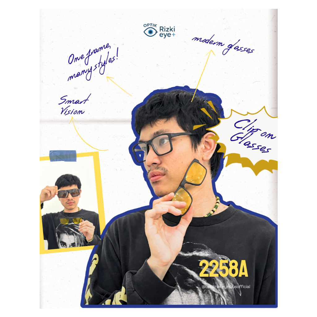 Kacamata Clip On Multifungsi untuk Pria & Wanita, Kacamata OOTD Free 5 Lensa Tambahan | OKTA OPTIK R