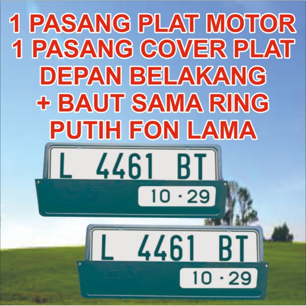 PLAT_NOMOR _MOTOR FONT STANDART__SAMSAT  PAKAI LOGO KORLANTAS__KANAN &KIRI GRATIS CAVER+ BAUT PLUS R